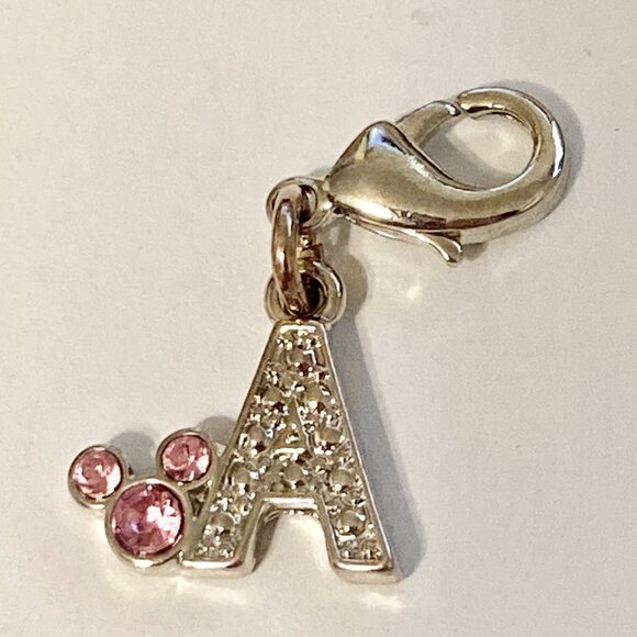 Vintage Disney Pink Crystal Mickey Mouse Ears Charm Clip On Initial Letter A - Picture 5 of 10